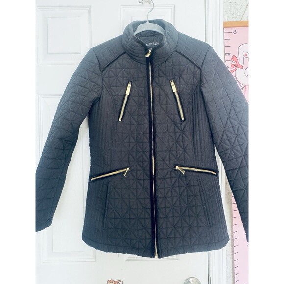 Ellen Tracy Quilted Jacket Black Zipped Medium Winter Spring Fall - Picture 7 of 11